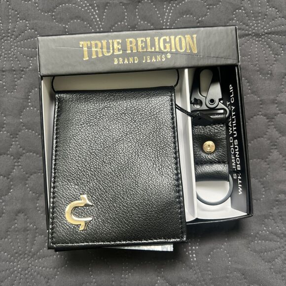 True Religion RFID Marcus Slim Bifold Wallet & Key Clasp Gift Set Limited NWT - Picture 2 of 13